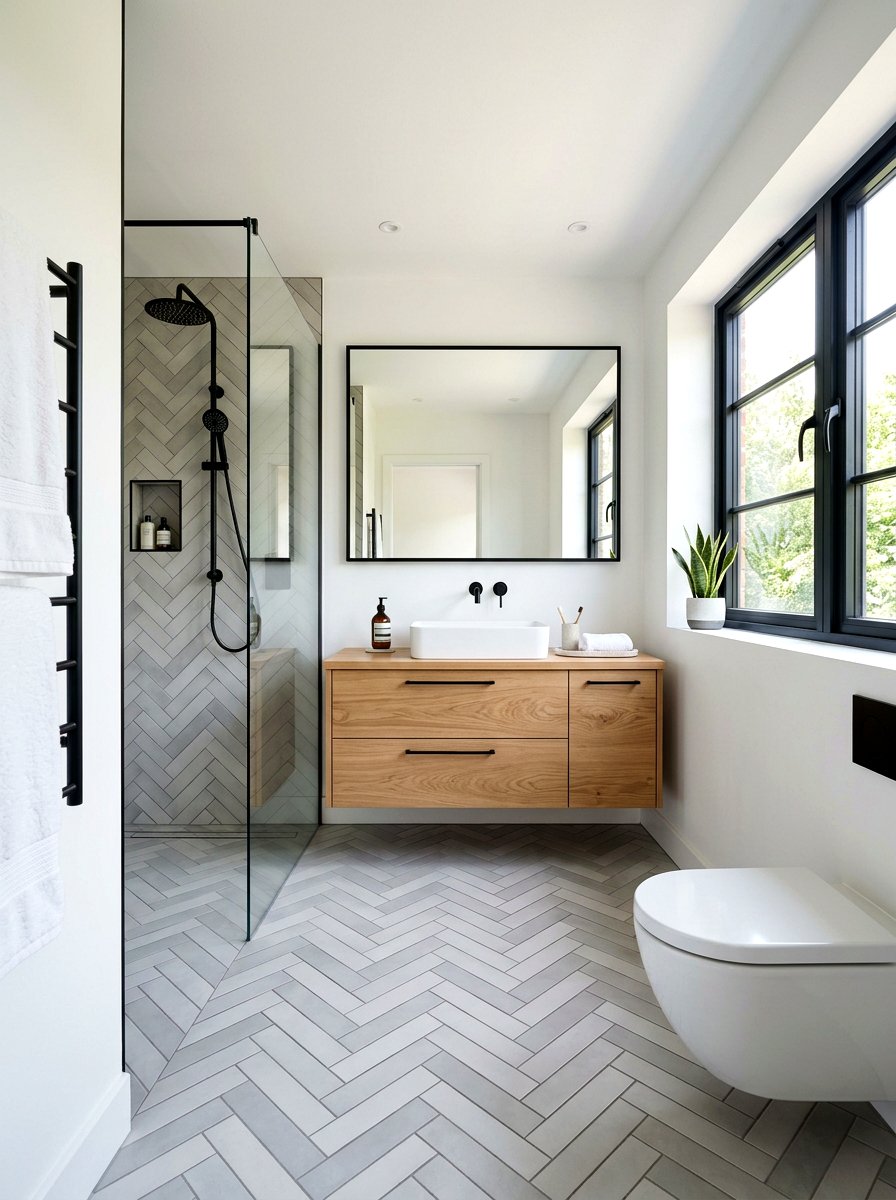 Herringbone Bathroom Tile - 30 modern bathroom ideas