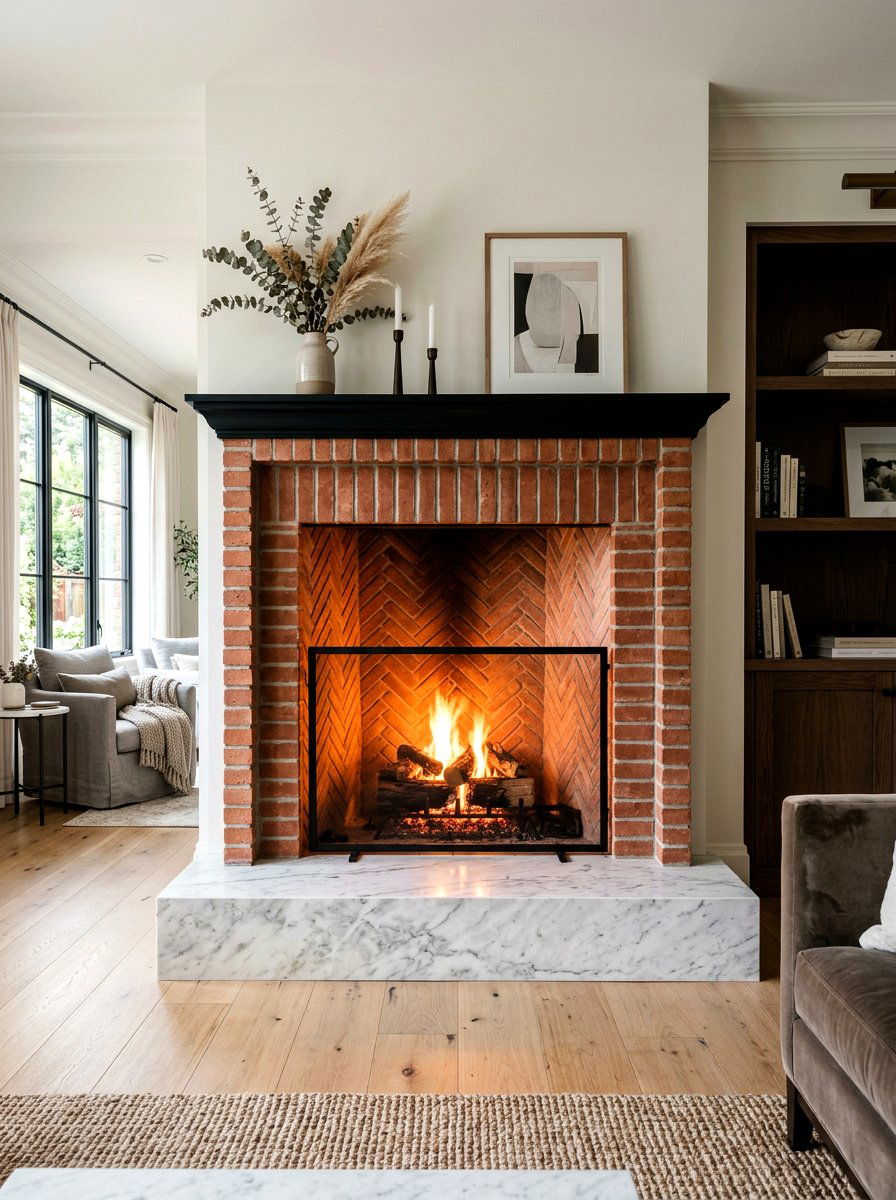 Herringbone Brick Fireplace - 30 brick fireplace ideas