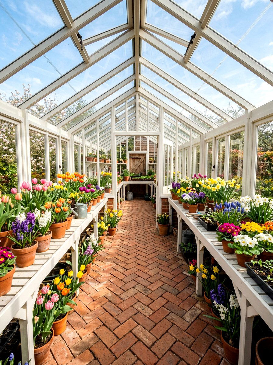 Herringbone Brick Greenhouse Floor - 30 greenhouse walkway ideas