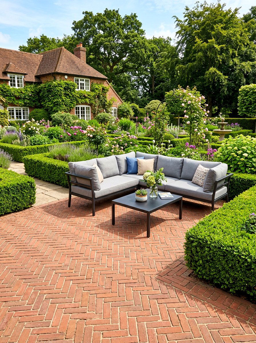 Herringbone Brick Layout - 30 brick patio ideas