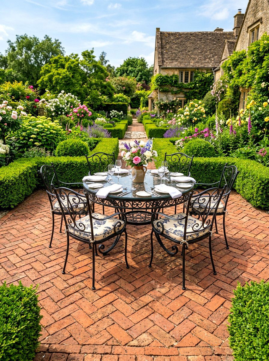 Herringbone Brick Patio - 30 brick courtyard patio ideas