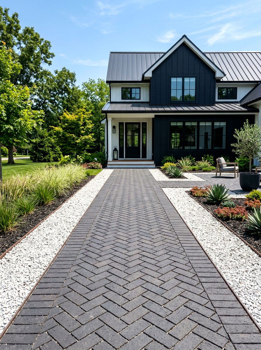 Herringbone Brick Pattern - 30 front yard walkway ideas