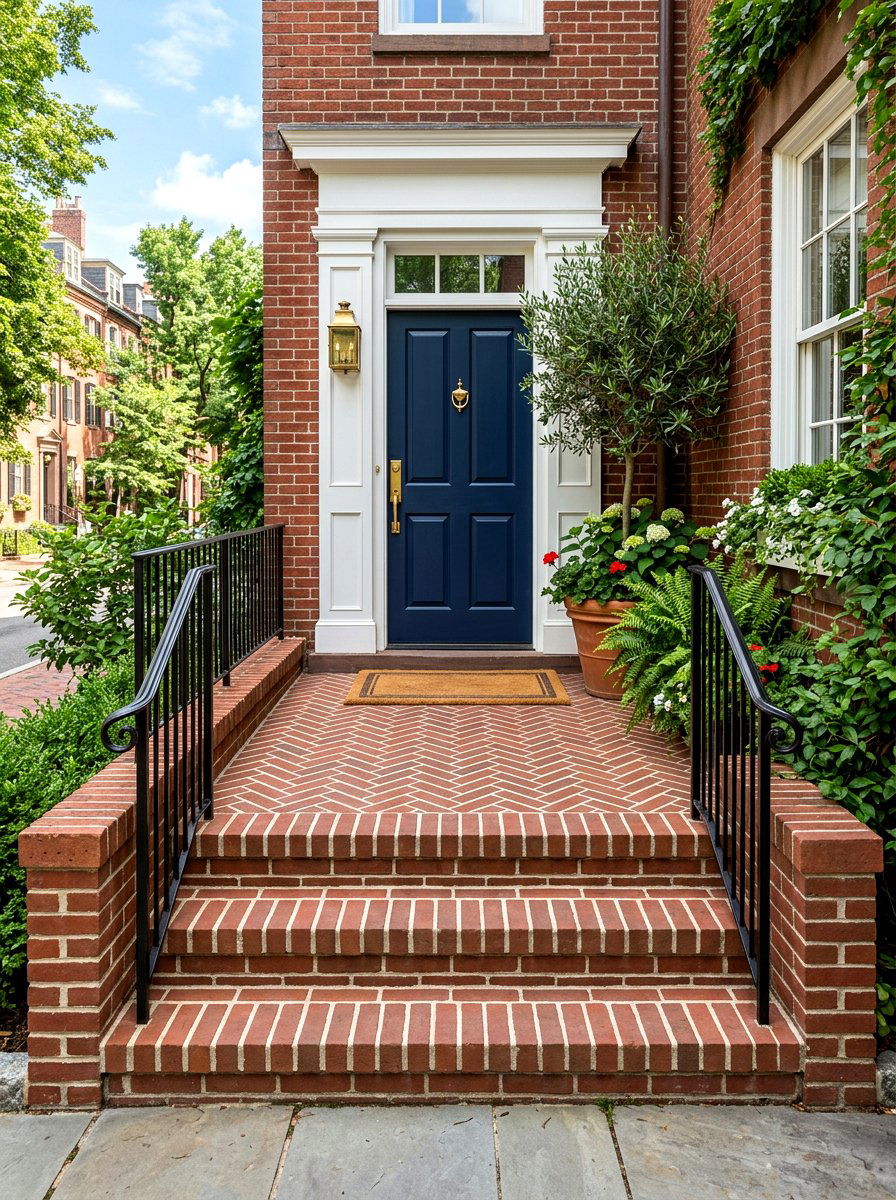 Herringbone Brick Pattern Stoop - 30 brick stoop ideas