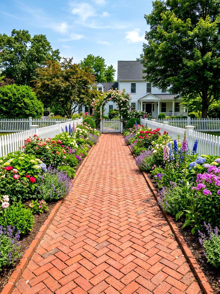 Herringbone Brick Walkway - 30 path through garden ideas