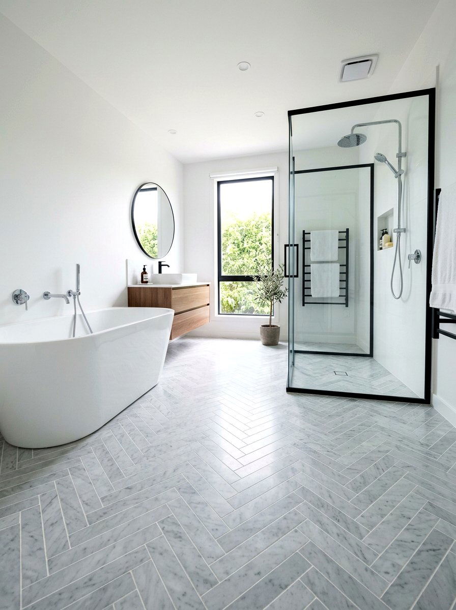 Herringbone Floor Bathroom - 30 Hamptons bathroom ideas