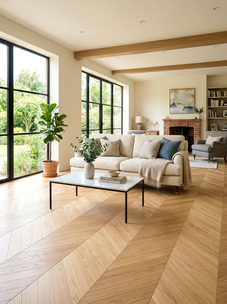 Herringbone Flooring - 30 old money living room ideas