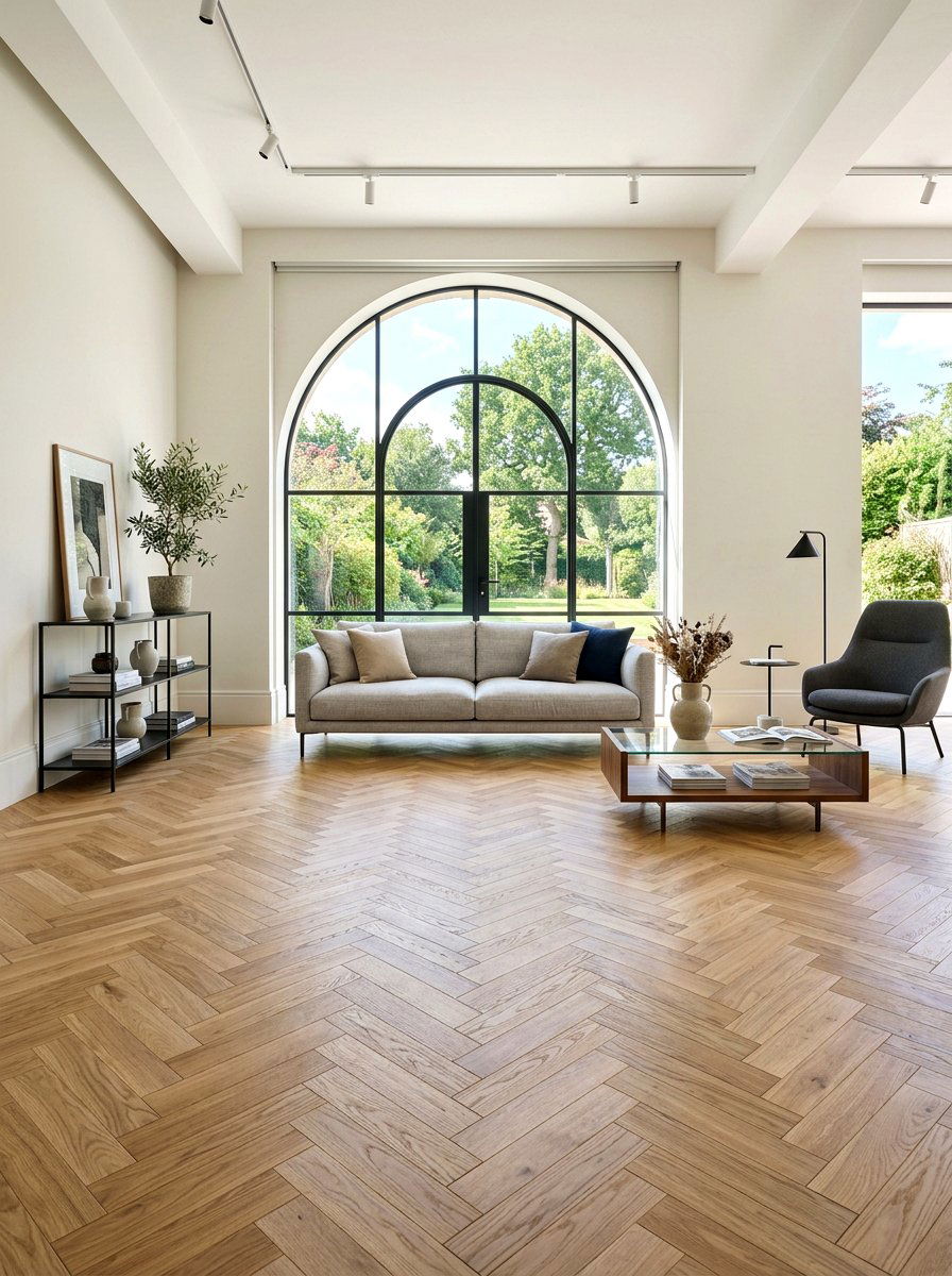 Herringbone Hardwood Floor - 30 old money lounge ideas