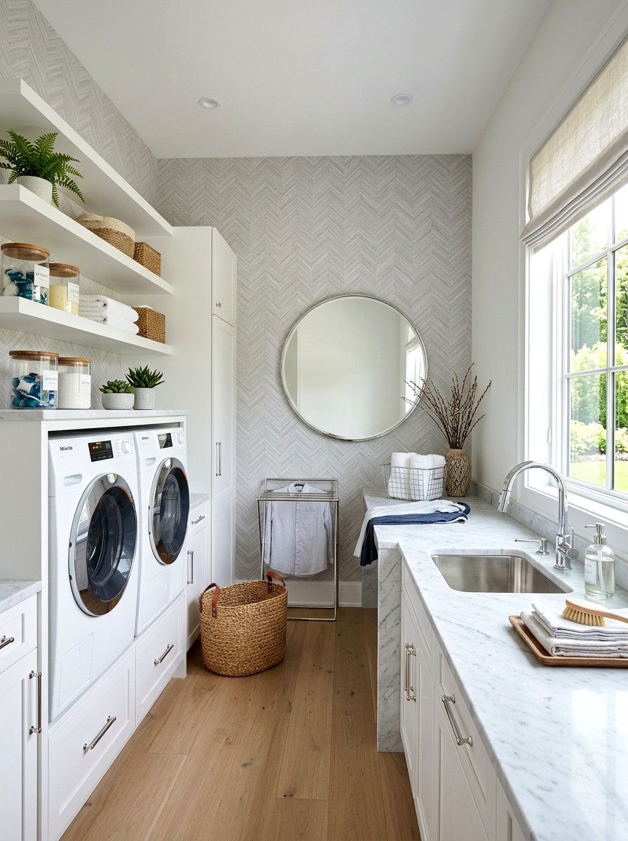 Herringbone Laundry Room Wallpaper - 30 laundry room wallpaper ideas