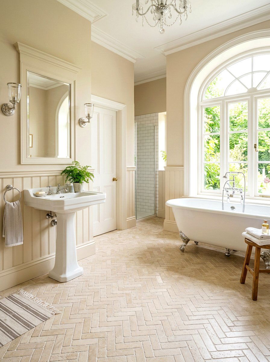 Herringbone Limestone Bathroom Floor Pattern - 30 limestone bathroom ideas