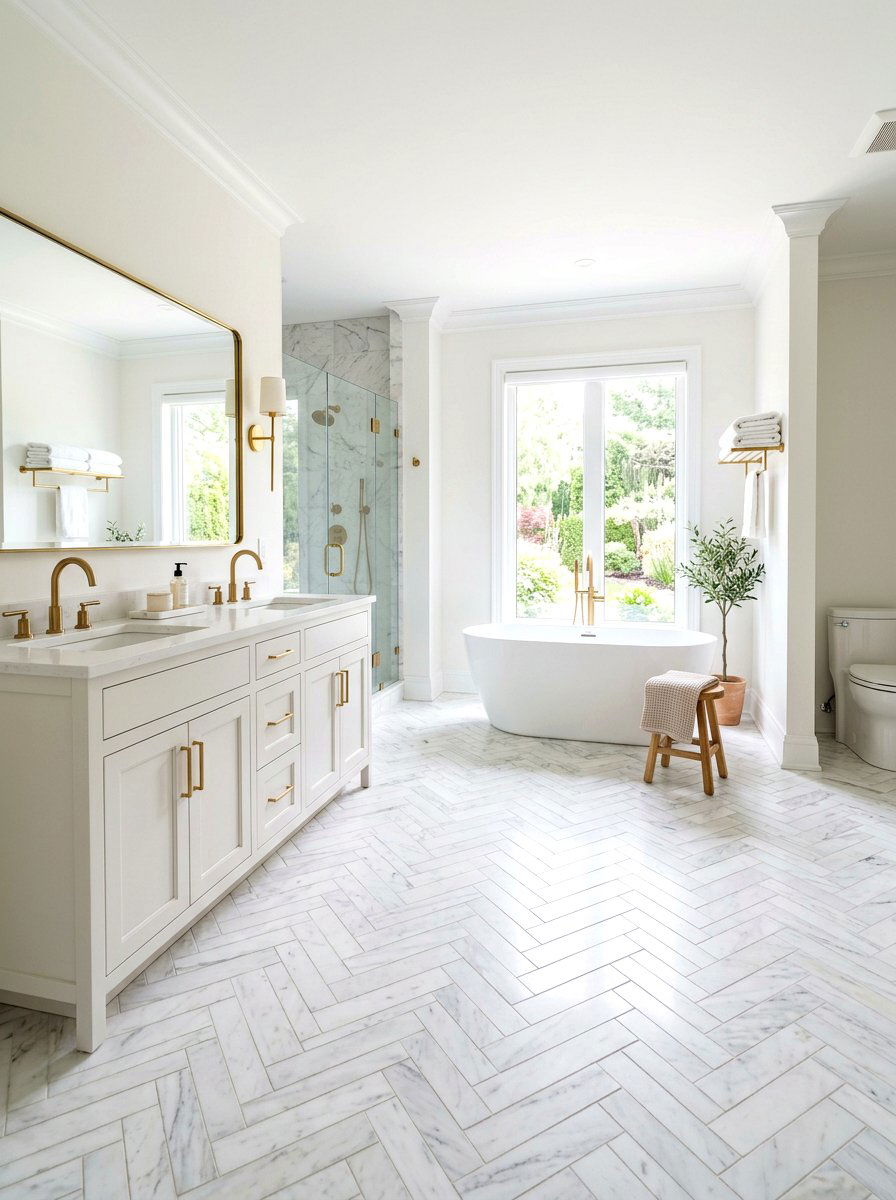 Herringbone Marble Floor - 30 mosaic marble bathroom ideas