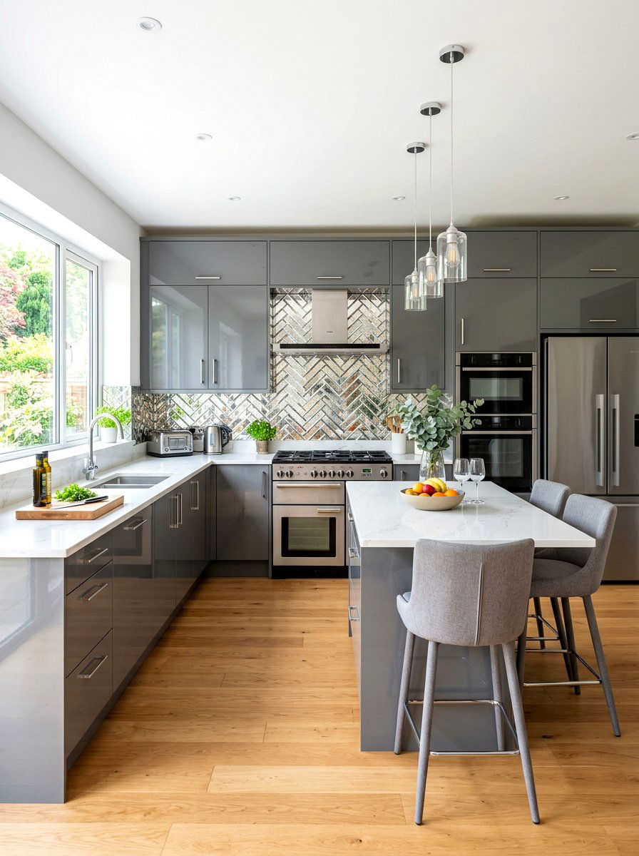 Herringbone Mirror Backsplash - 30 mirror backsplash ideas
