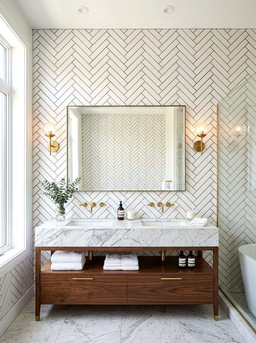Herringbone Pattern Dark Grout - 30 dark grout bathroom ideas