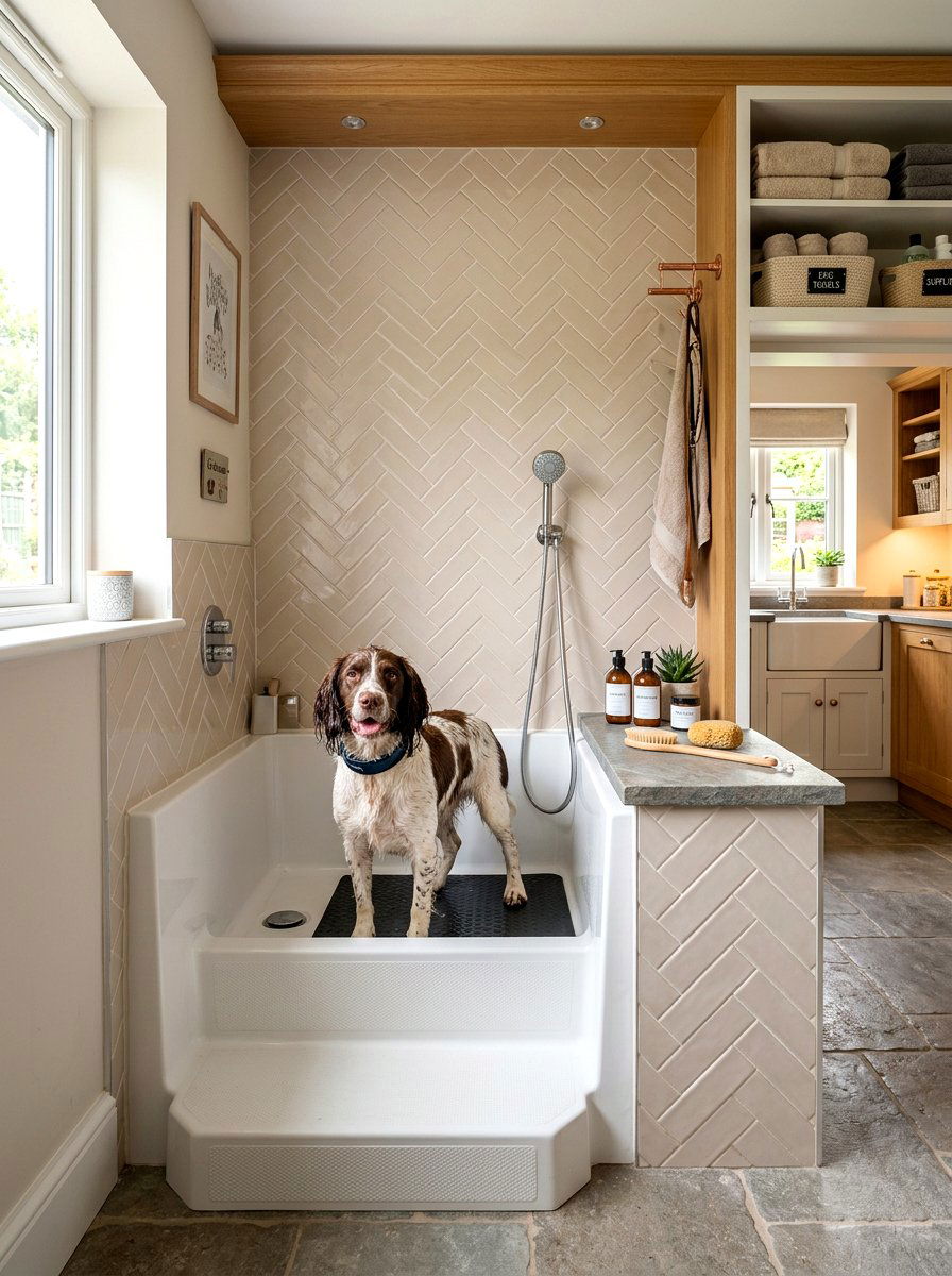 Herringbone Pattern Dog Wash - 30 dog wash station ideas luxury