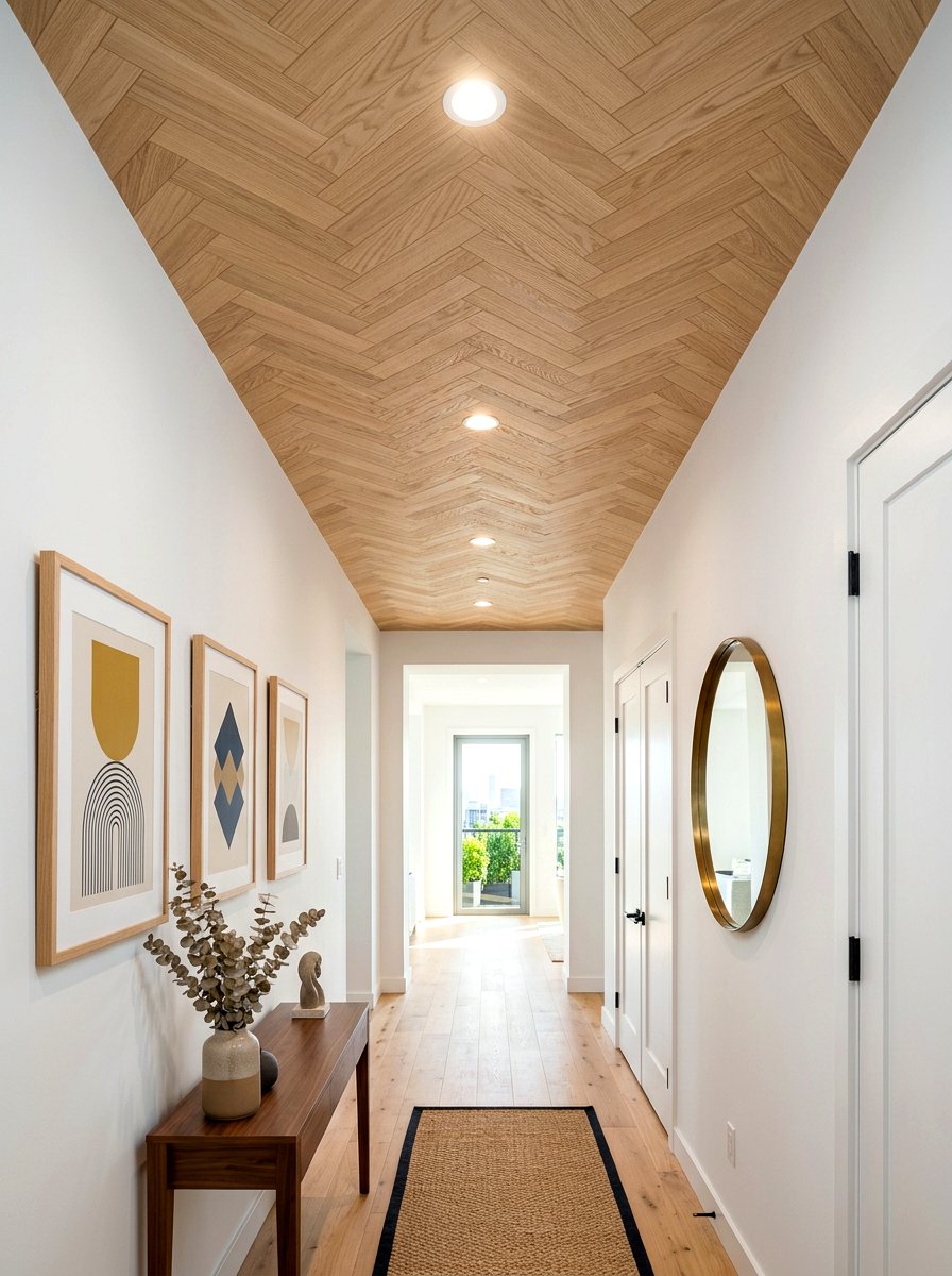 Herringbone Pattern Hallway - 30 wallpaper ceiling ideas