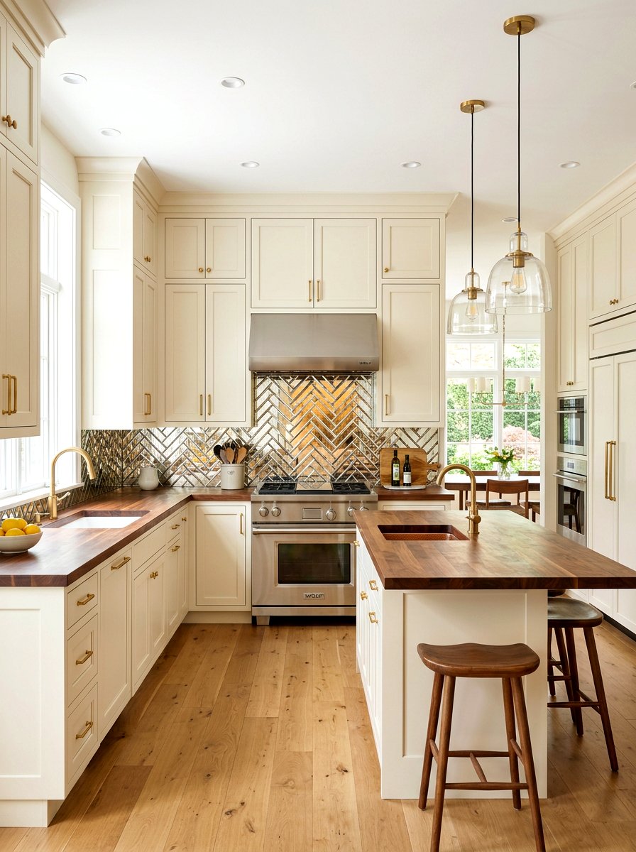 Herringbone Pattern Mirror Tile - 30 mirror tile backsplash ideas