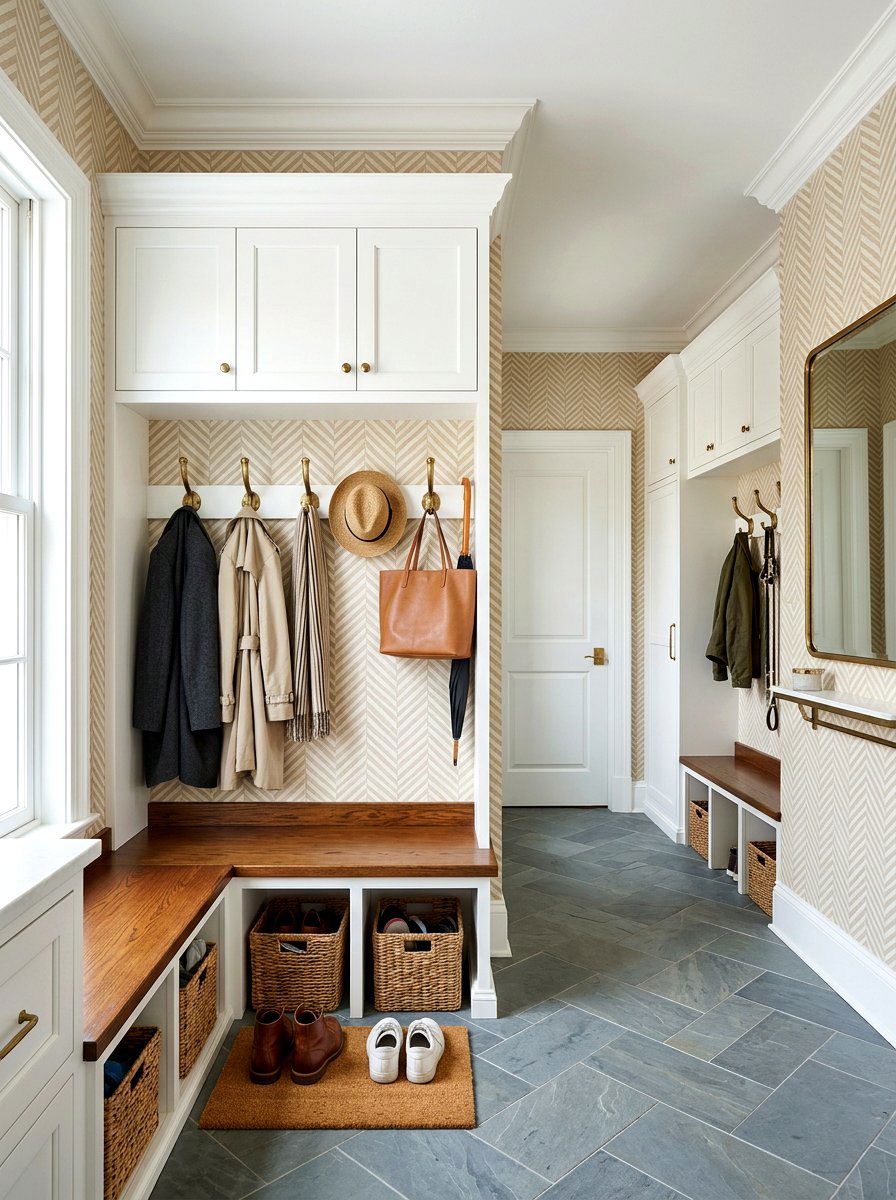 Herringbone Pattern Mudroom Wallpaper - 30 mudroom wallpaper ideas
