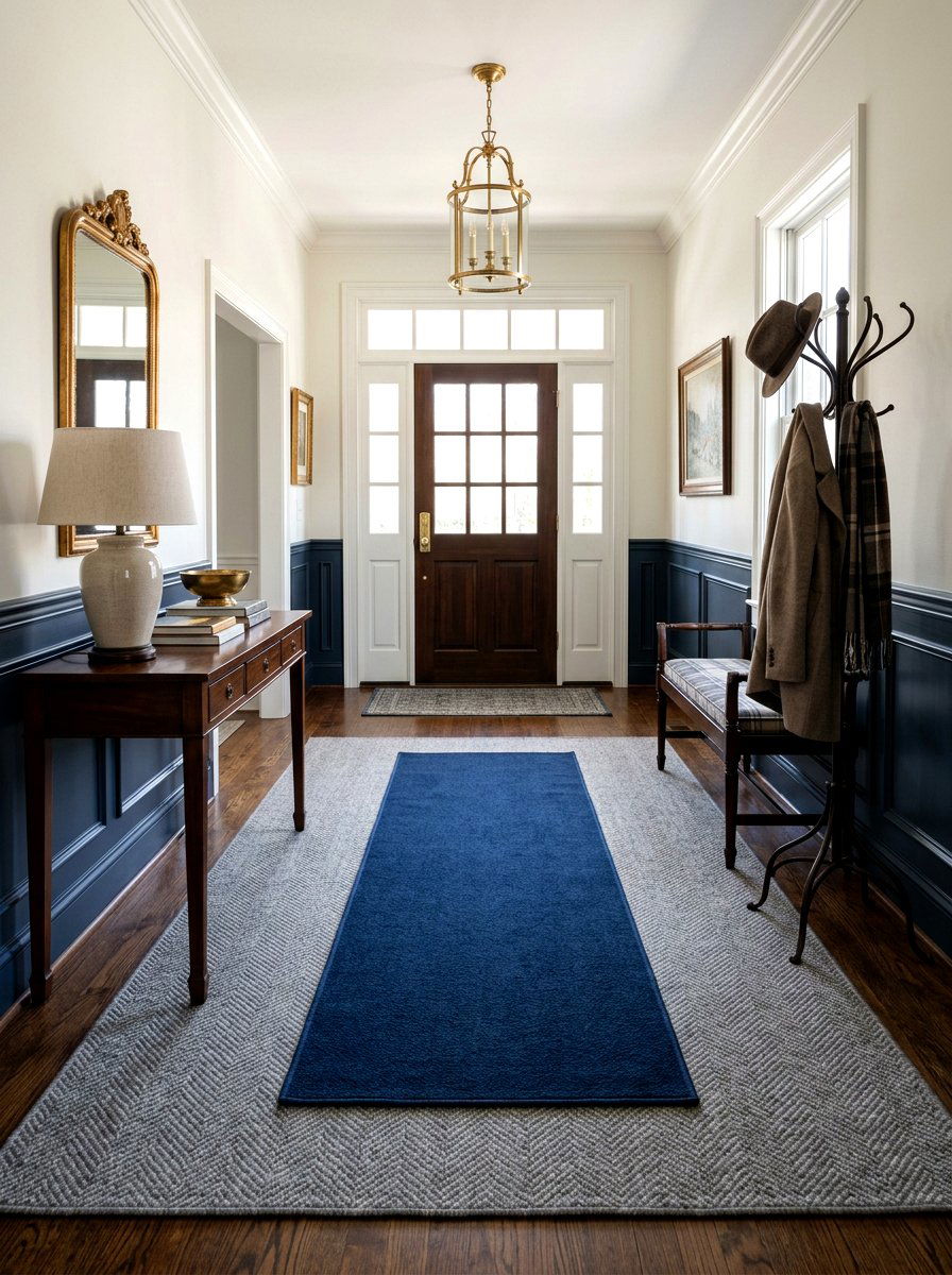 Herringbone Pattern On Large Entryway Rug - 30 entrance rug layering ideas