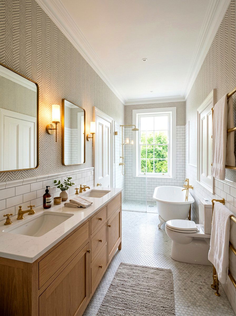 Herringbone Pattern Wallpaper - 30 bathroom wallpaper ideas