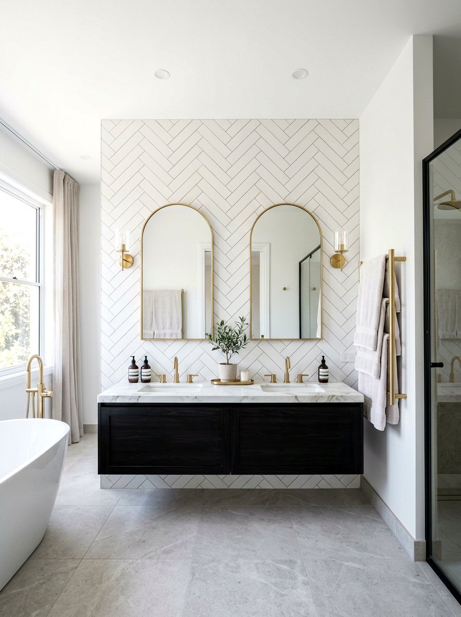 Herringbone Pattern White Grout - 30 light grout bathroom ideas