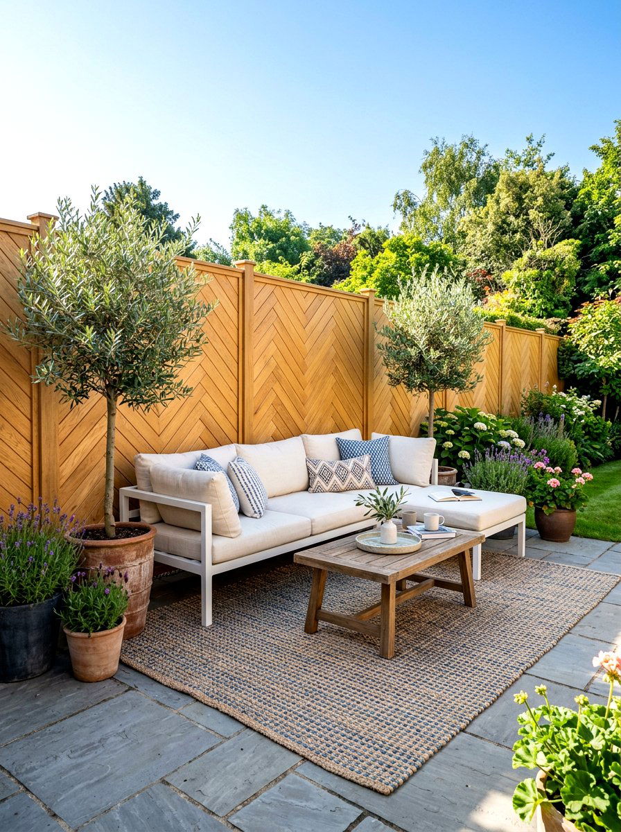 Herringbone Pattern Wood Fence - 30 small yard fence ideas