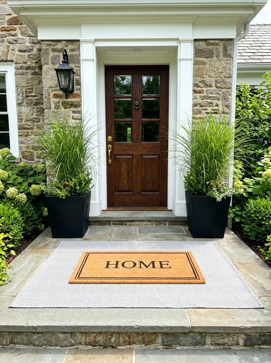Herringbone Patterned Layered Door Mat - 30 layered doormat porch ideas
