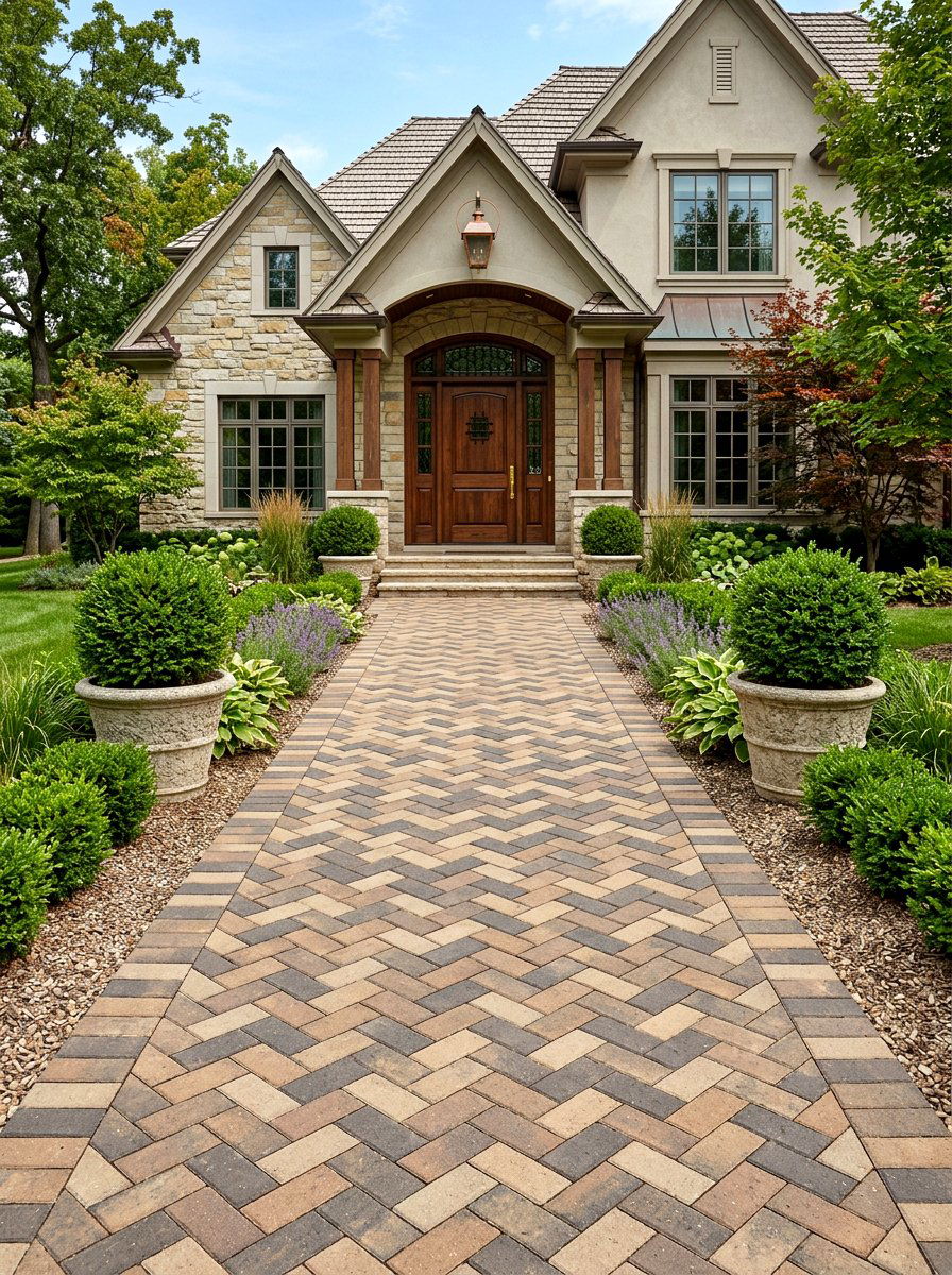 Herringbone Paver Path - 30 front walkway ideas