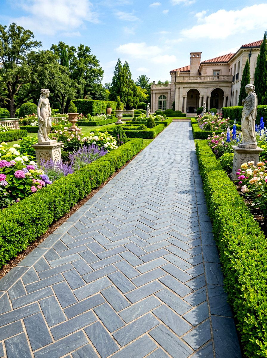 Herringbone Stone Walkway - 30 stone walkway ideas