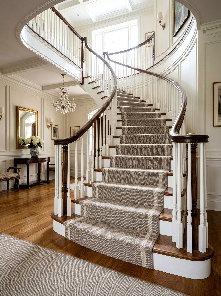 Herringbone Stripe Stair Runner - 30 stair runner stripe ideas