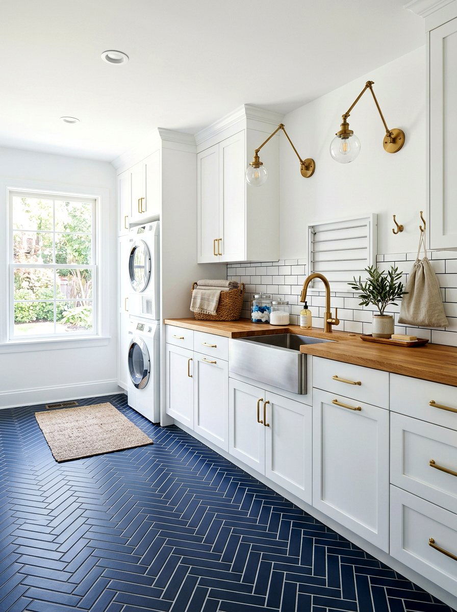 Herringbone Subway Tile - 30 laundry room floor tile ideas