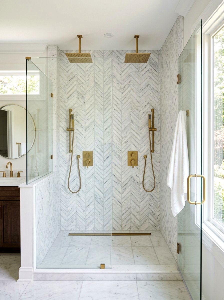 Herringbone Tile Double Shower - 30 double shower wall ideas