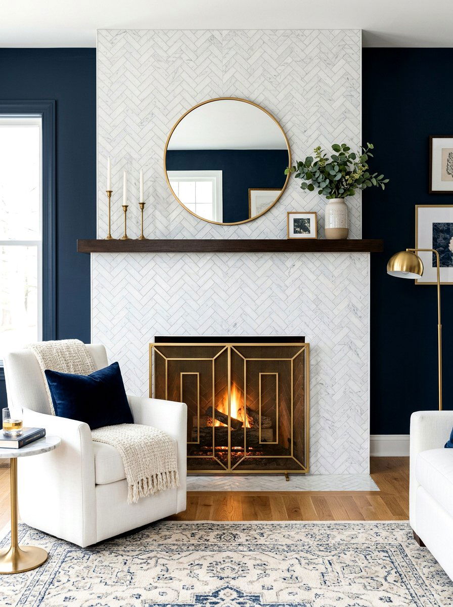 Herringbone Tile Fireplace - 30 modern fireplace surround ideas