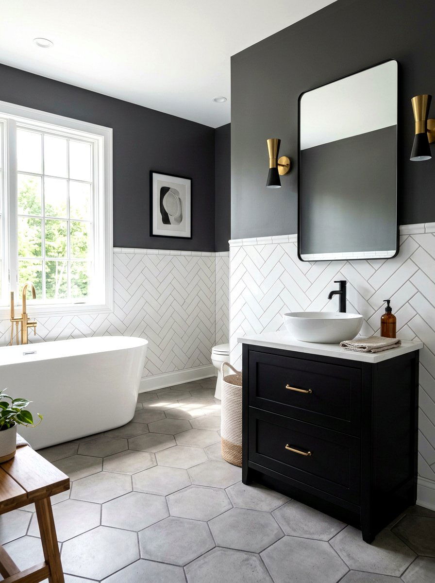 Herringbone Tile Layout Bathroom - 30 half tiled bathroom ideas
