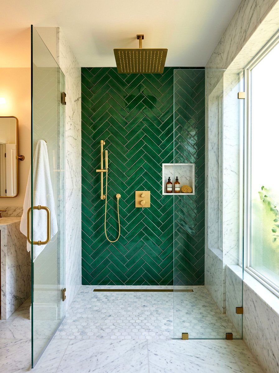 Herringbone Tile Shower Wall - 30 shower tile pattern ideas