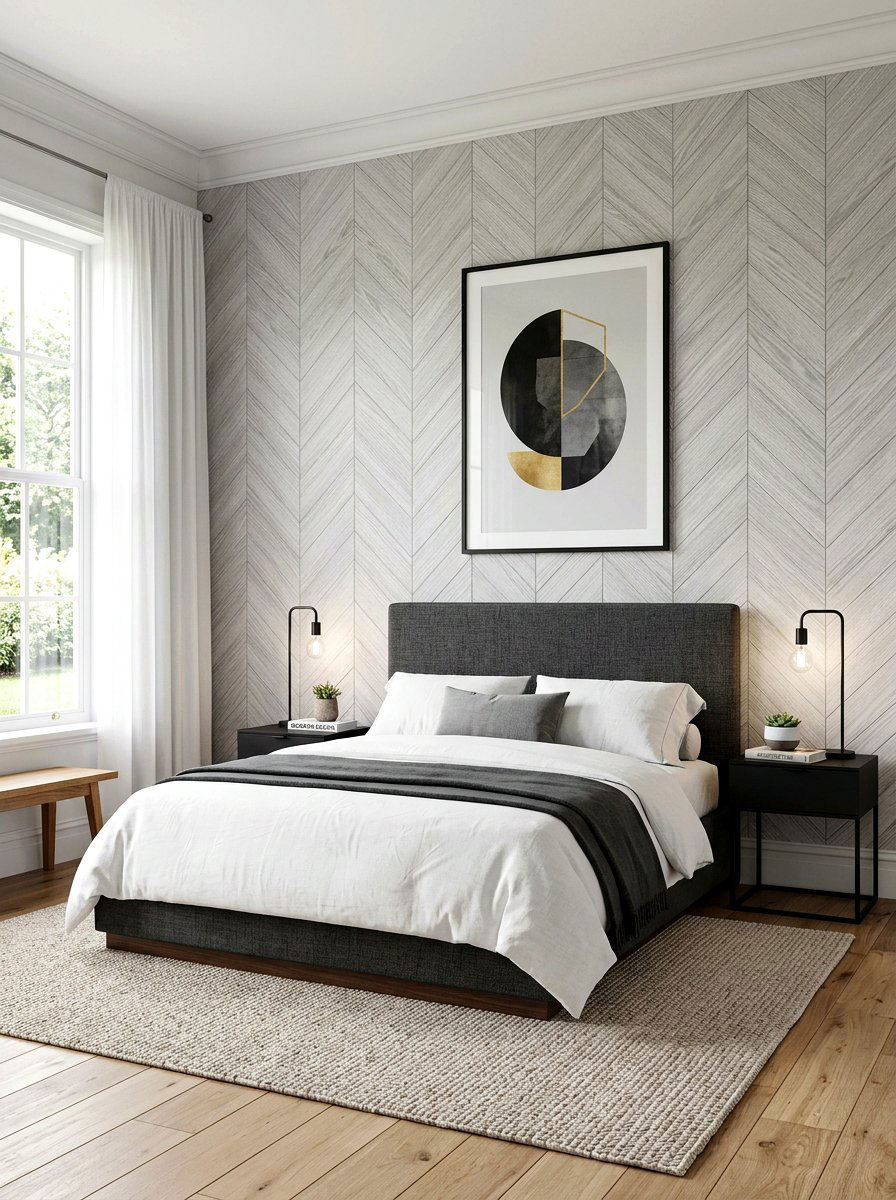 Herringbone Wallpaper - 30 bedroom wallpaper accent ideas