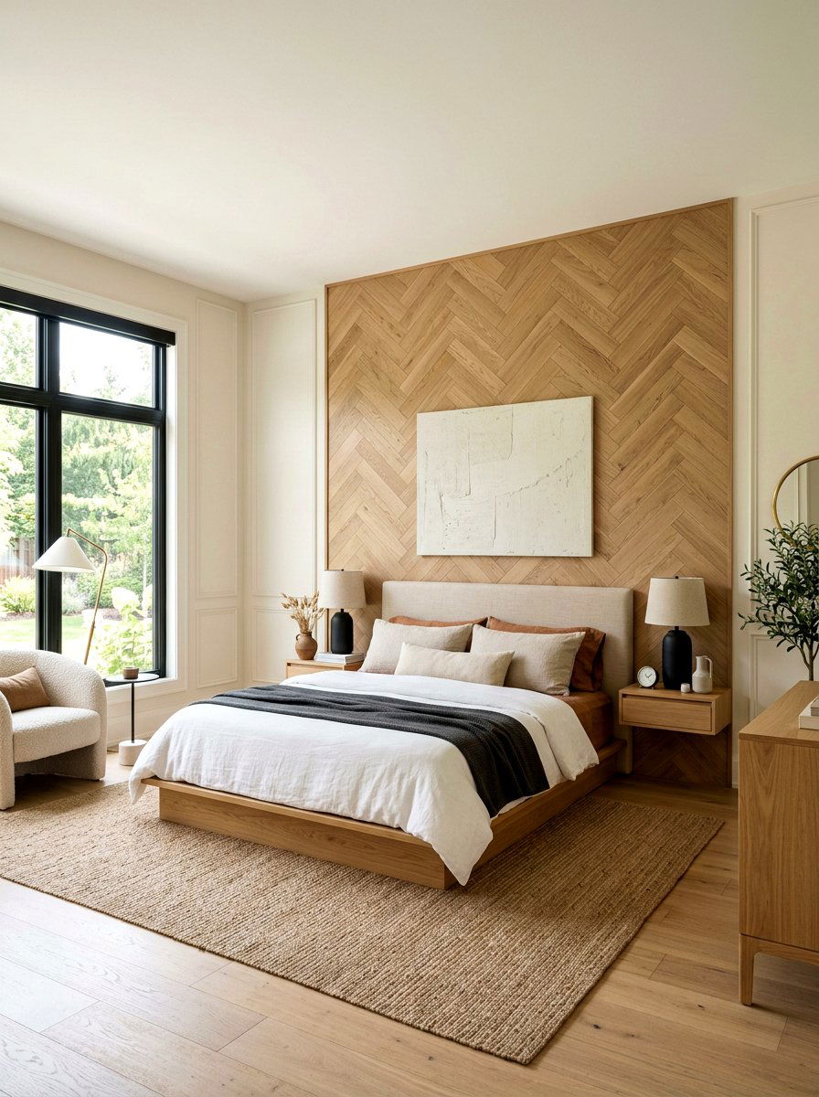 Herringbone Wood Accent Wall - 30 wall panel molding ideas