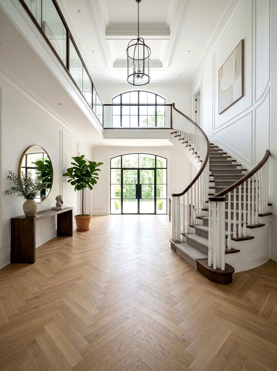 Herringbone Wood Floor - 30 two story foyer ideas