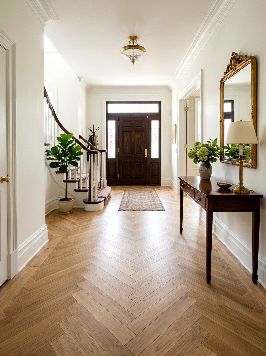 Herringbone Wood Floor - 30 old money foyer ideas