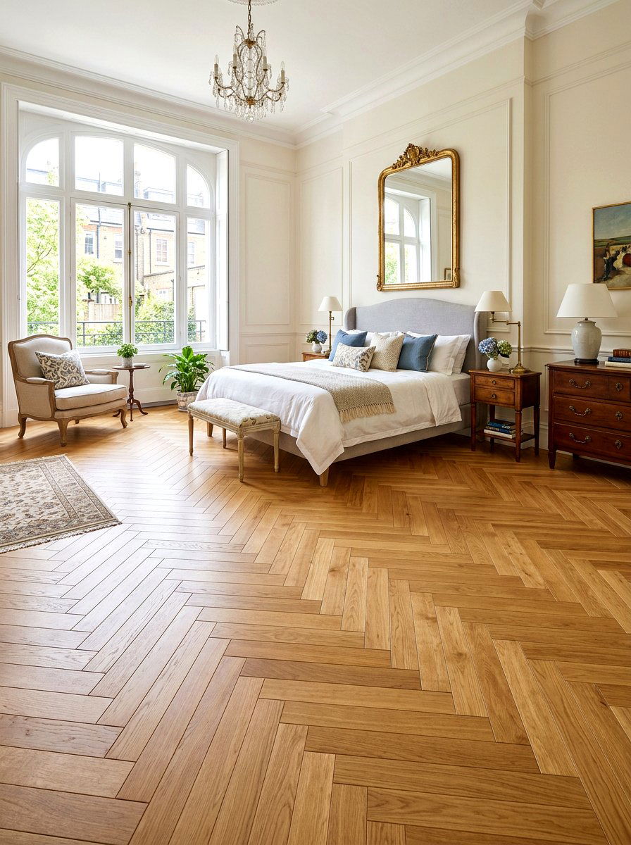 Herringbone Wood Floor Bedroom - 30 warm wood bedroom ideas