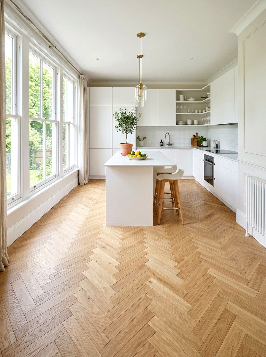 Herringbone Wood Floor - 30 scandi kitchen ideas