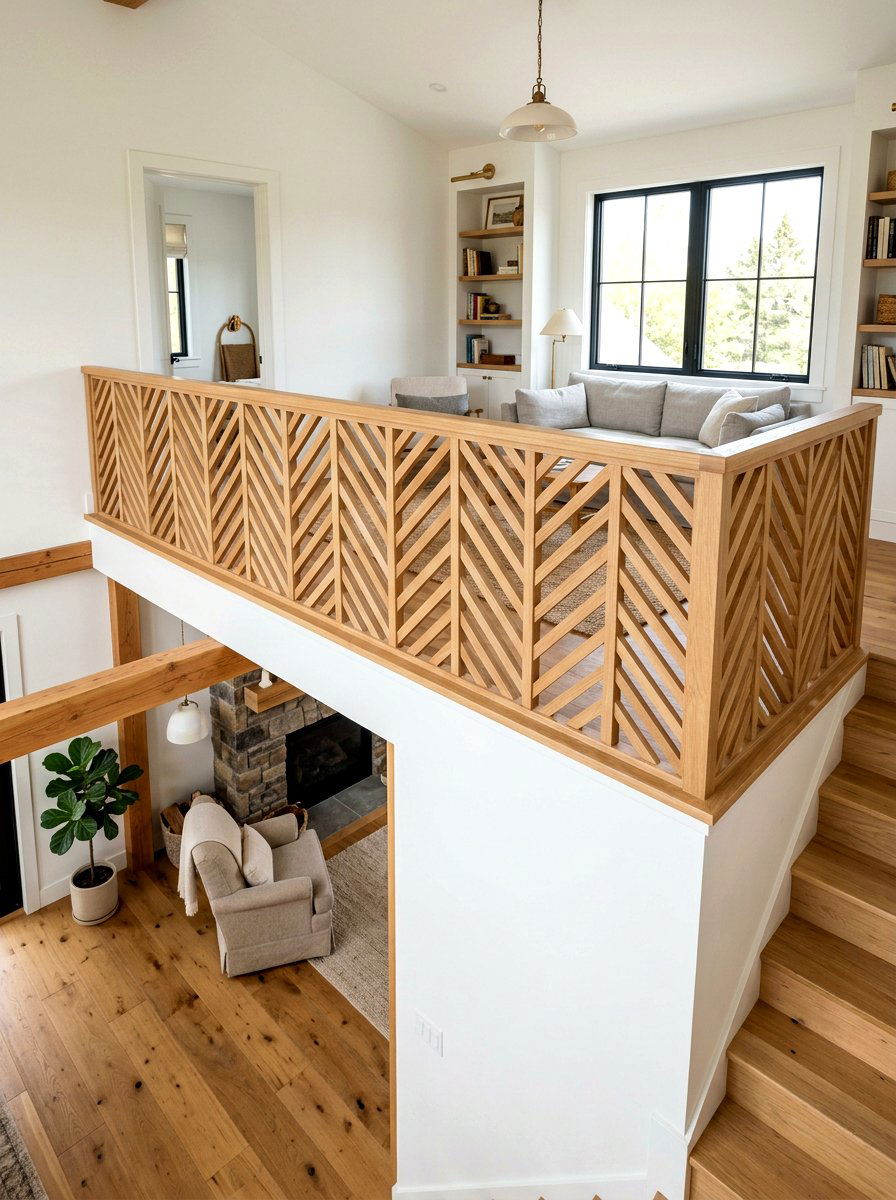 Herringbone Wood Railing - 30 open loft railing ideas