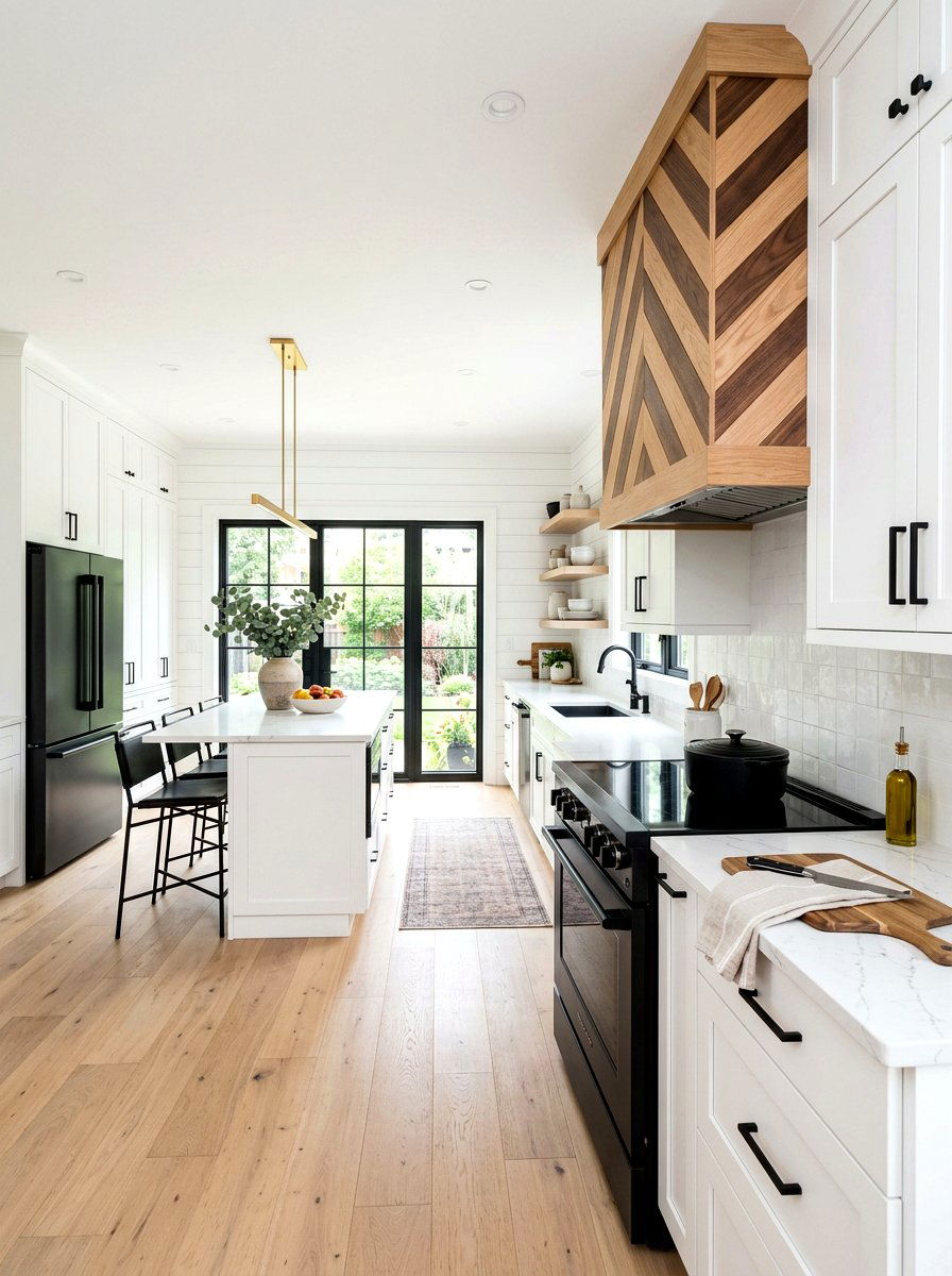 Herringbone Wood Vent Hood - 30 wood vent hood ideas