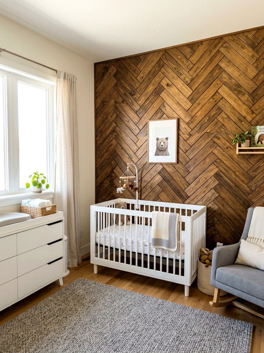 Herringbone Wood Wall - 30 nursery accent wall ideas