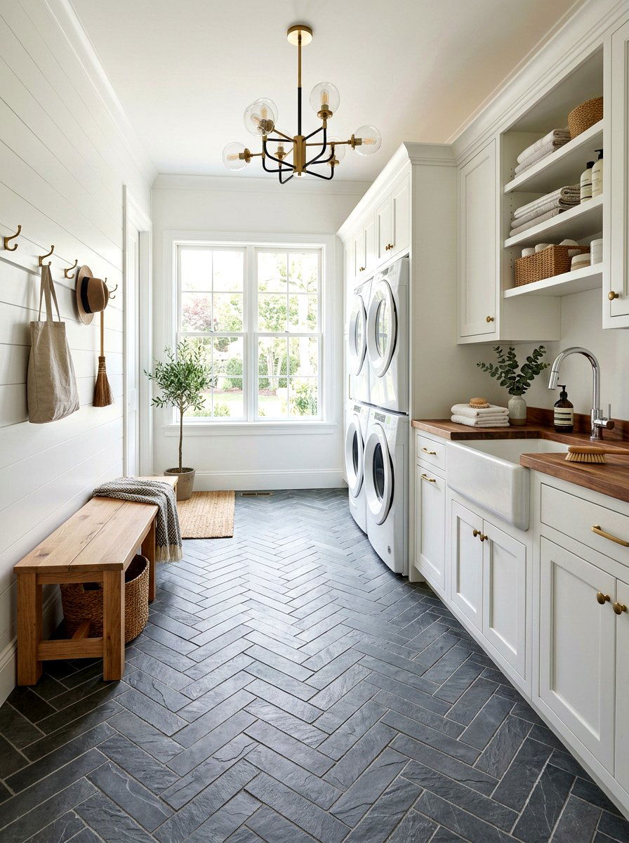 Herringbone floor laundry room - 30 mudroom laundry room ideas