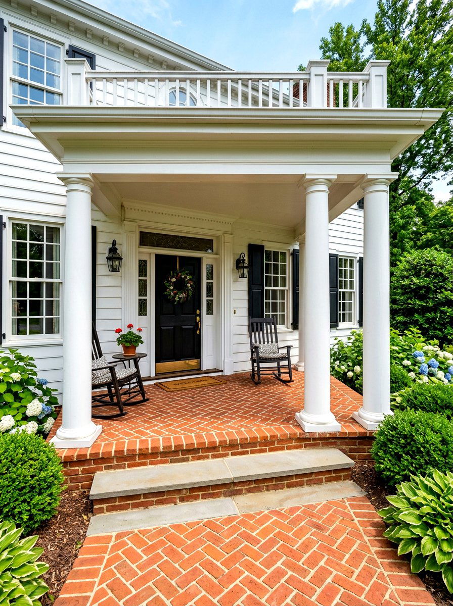 Herringbone pattern brick porch - 30 quiet luxury curb appeal ideas