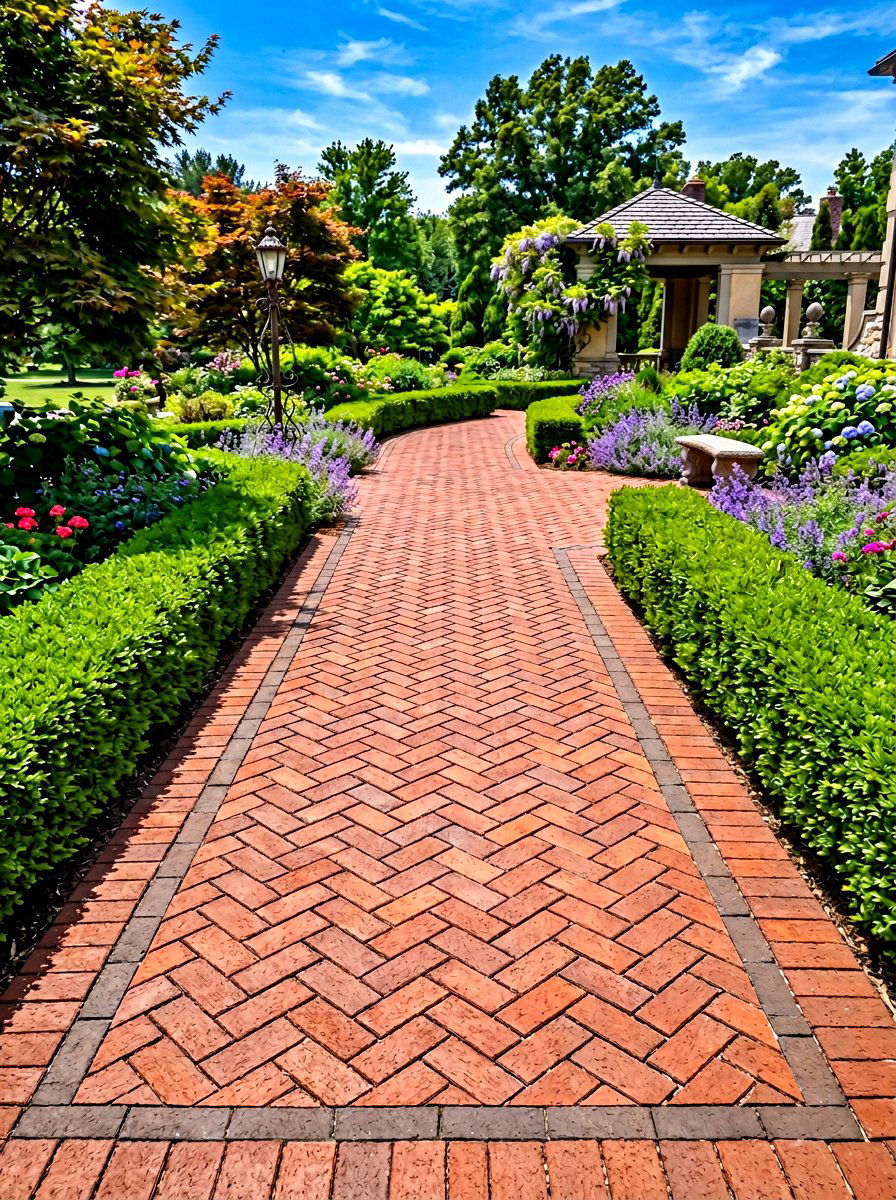 Herringbone pattern paver border - 30 paver garden border ideas