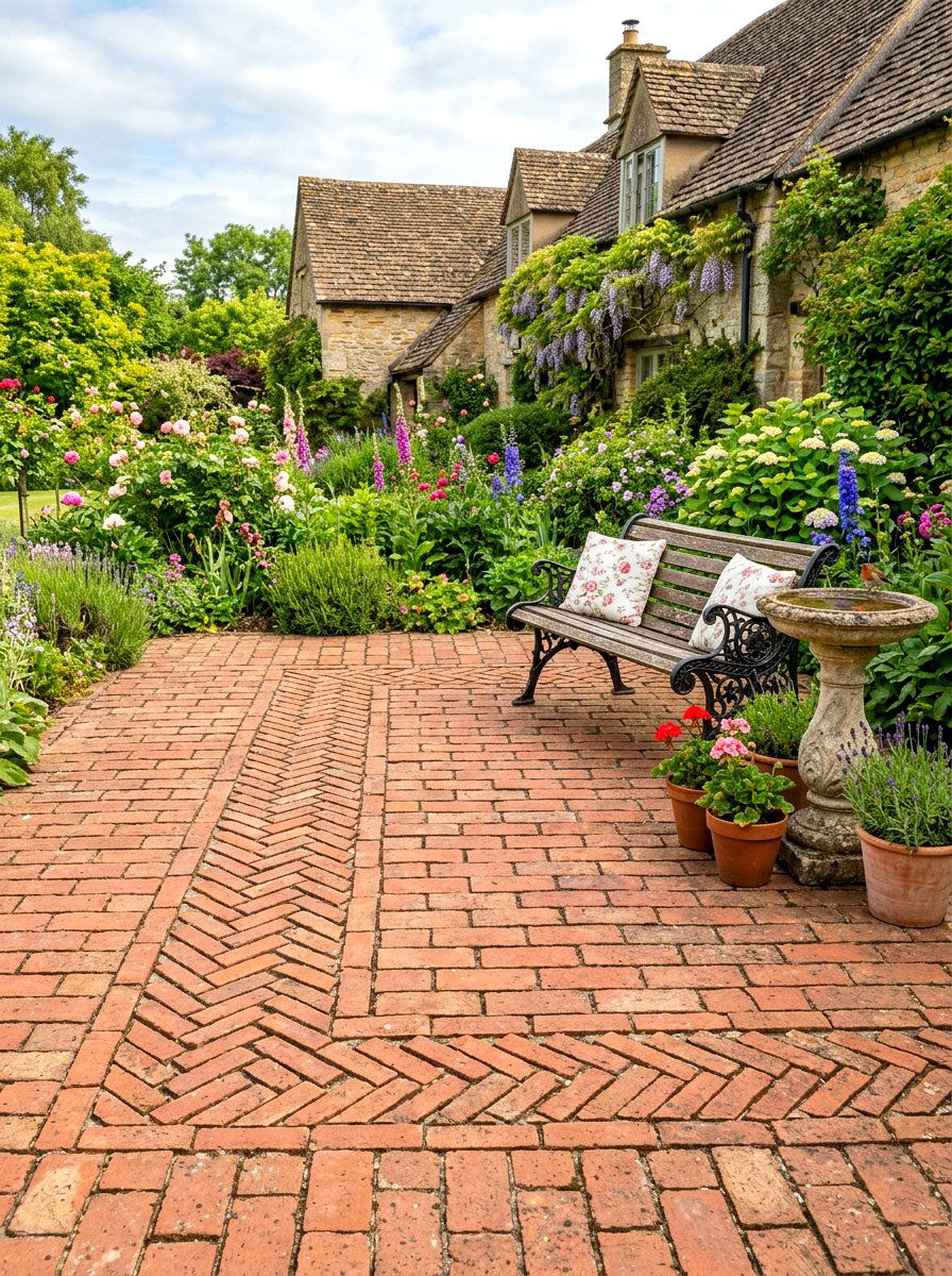 Herringbone pattern paver frame - 30 patio paver border ideas