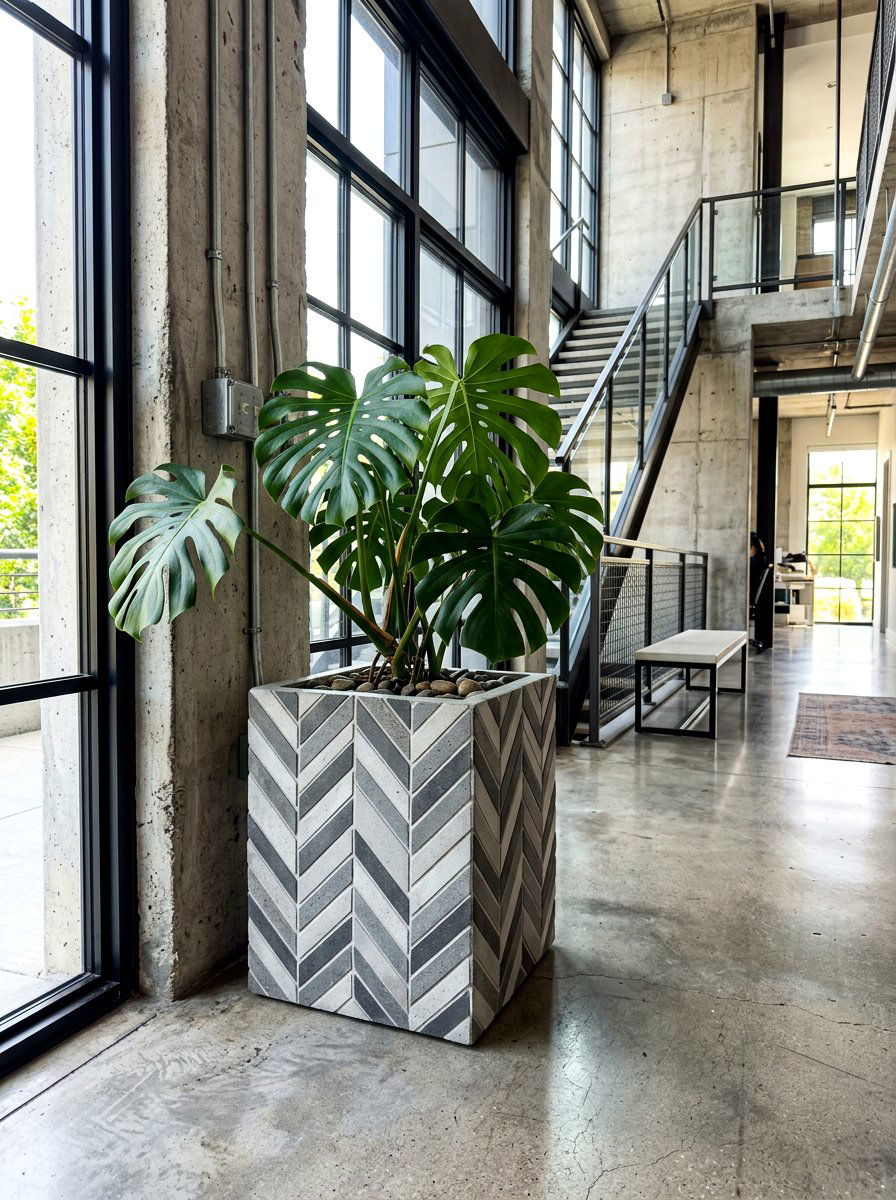 Herringbone pattern planter - 30 painted flower pot ideas