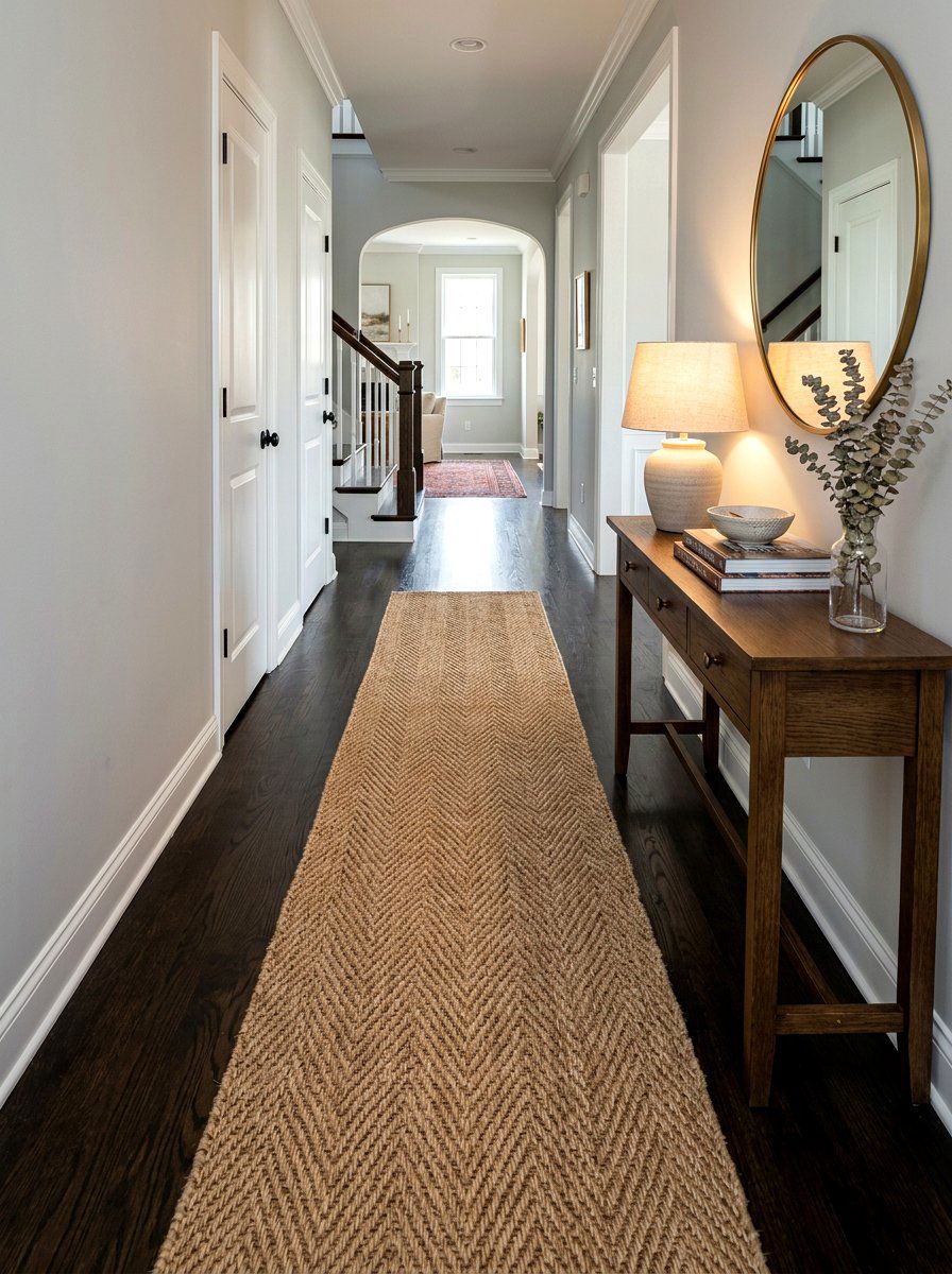 Herringbone pattern runner - 30 hallway runner ideas
