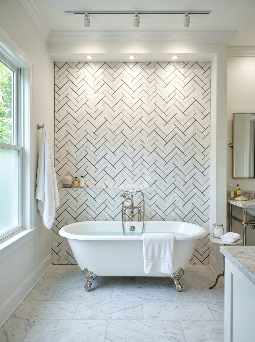 Herringbone pattern tile - 30 tub surround ideas