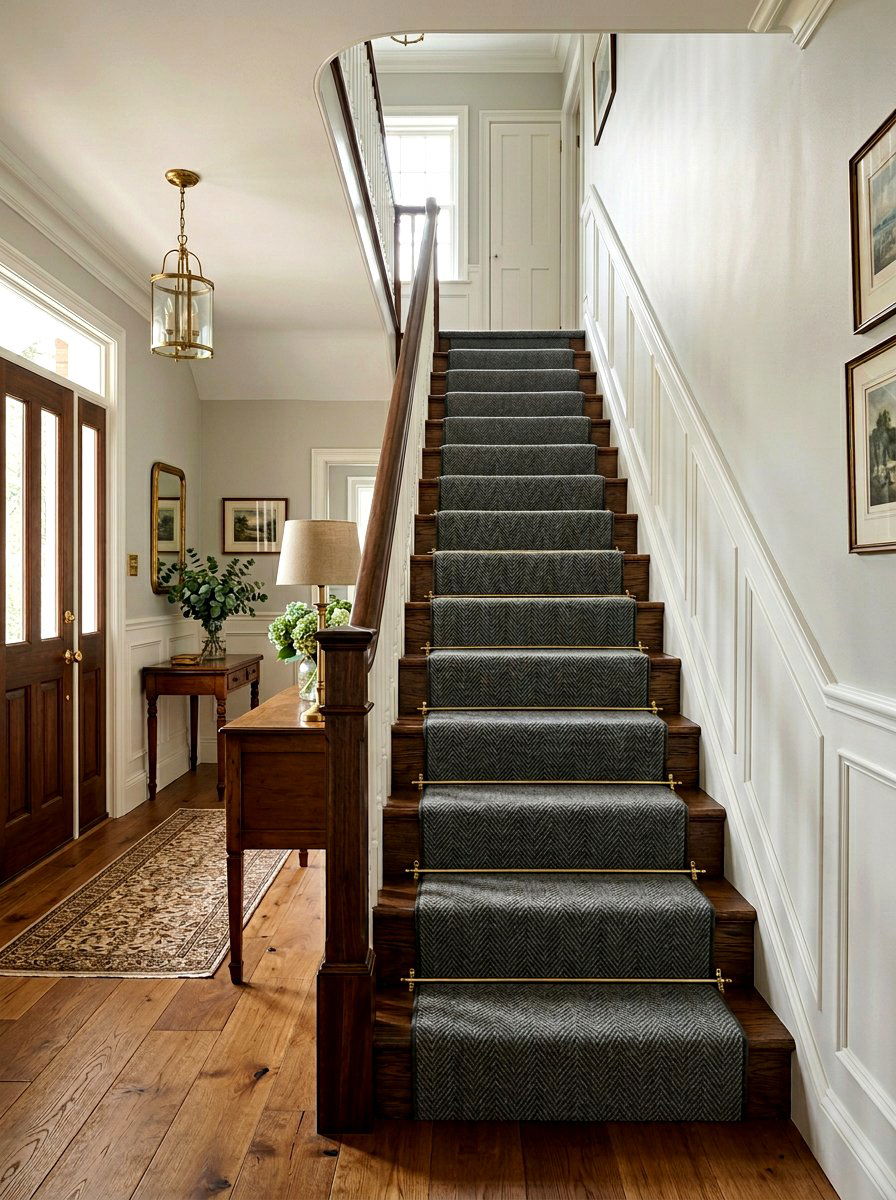 Herringbone stair runner - 30 stair runner ideas